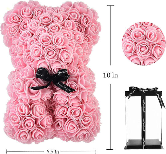 Teddybär aus künstlichen Rosen Rosa 40cm in Box