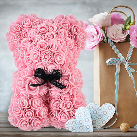 Teddybär aus künstlichen Rosen Rosa 40cm in Box