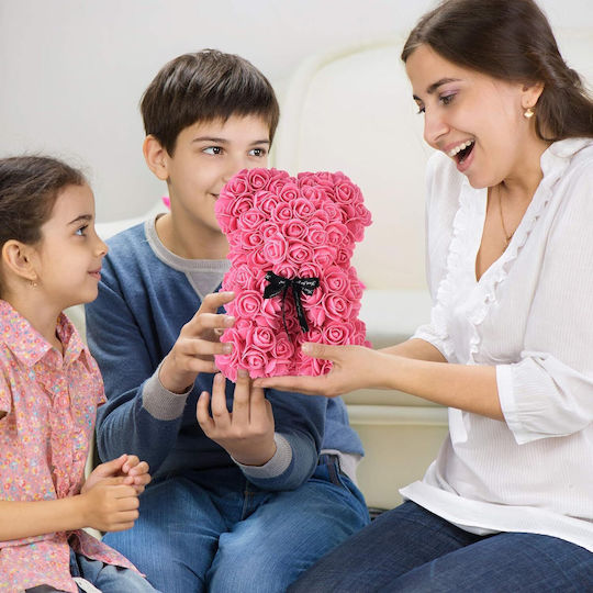 Teddybär aus künstlichen Rosen Rosa 40cm in Box