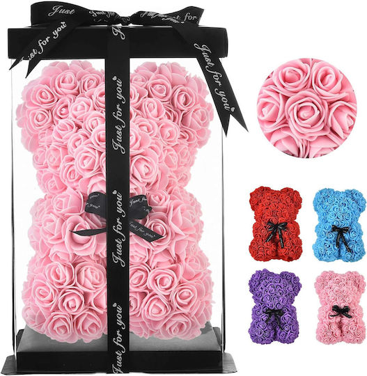 Teddybär aus künstlichen Rosen Rosa 40cm in Box