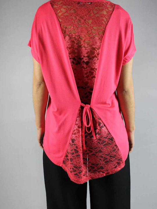 Sinell Women's T-shirt Asymmetric Lace Fuchsia