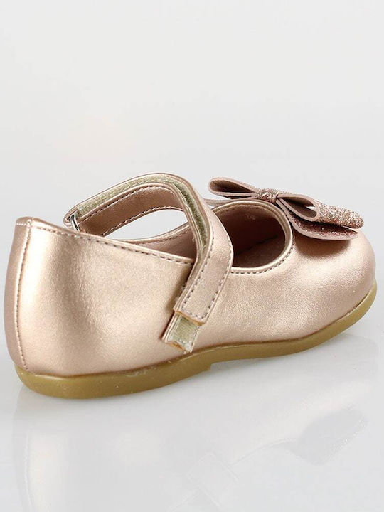 Kids Leather Ballerinas with Hoop & Loop Closure Gold