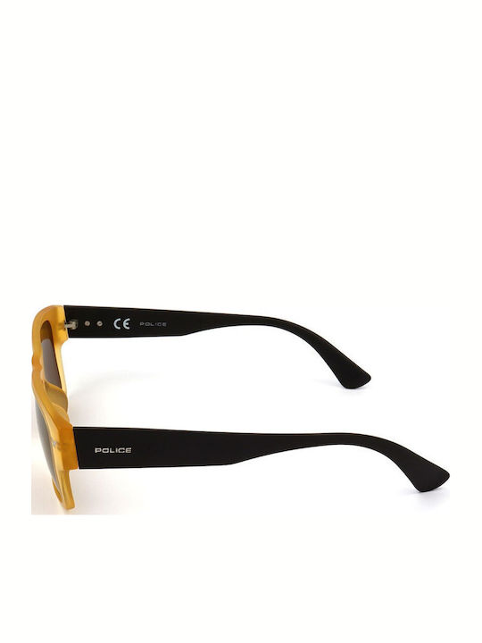 Police Men's Sunglasses with Yellow Plastic Frame and Brown Lens