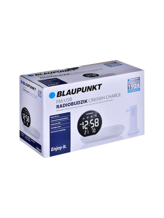 Blaupunkt Tabletop Digital Clock with Alarm, Radio and Wireless Charging White CR85WH