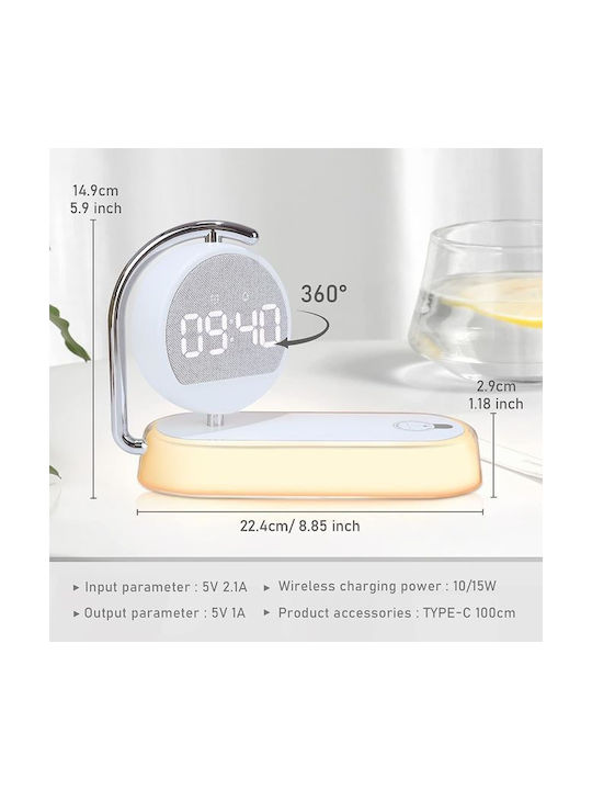 Tabletop Digital Clock with Alarm & Wireless Charging 105285