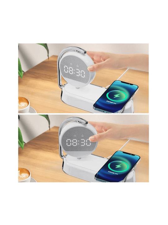 Tabletop Digital LED Clock Plastic With Alarm Clock & Wireless Charging White K01T