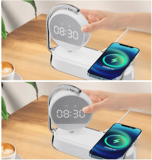 Ceas De Masă Digital Led Din Plastic Cu Ceas Deșteptător Și Încărcare Wireless Alb K01T