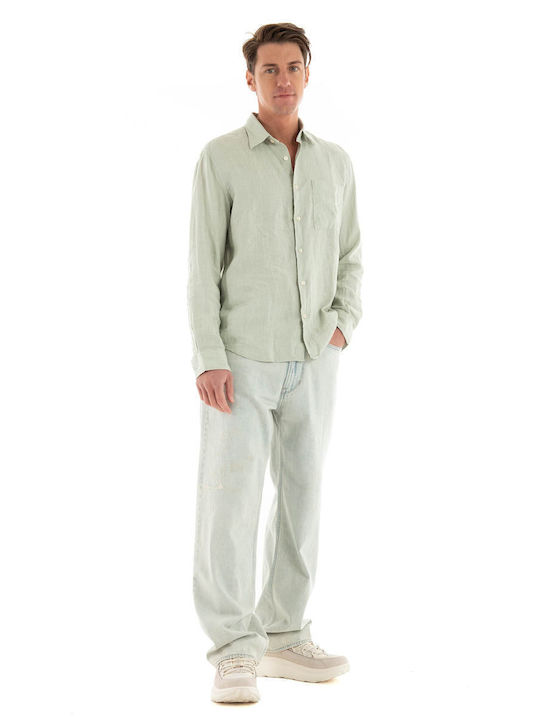 Marc O'Polo Men's Shirt Long Sleeve Linen Green