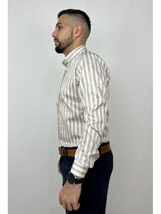 Long Sleeve Striped Beige Shirt