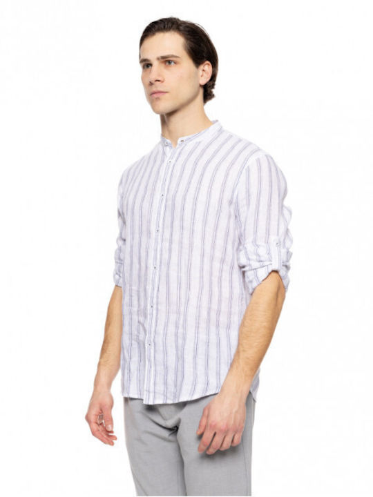 Smart Fashion Men's Shirt Linen Striped White