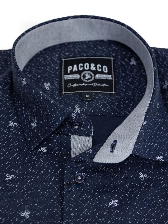 Paco & Co Men's Shirt Long Sleeve Floral Navy Blue