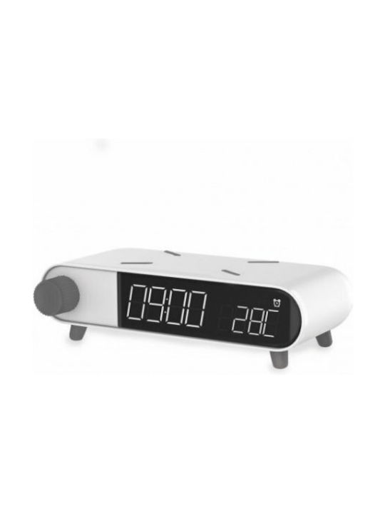 Ksix Retro Tabletop Digital Clock with Alarm & Wireless Charging White BXCQI15B