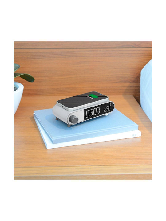 Ksix Retro Tabletop Digital Clock with Alarm & Wireless Charging White BXCQI15B
