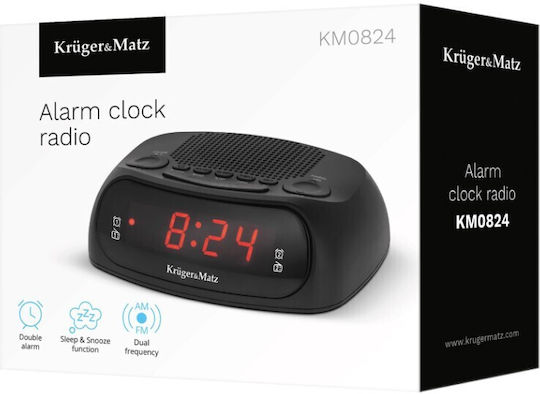 Kruger & Matz Επιτραπέζιο Ψηφιακό Ρολόι LED με Ξυπνητήρι & Ραδιόφωνο Μαύρο KM0824