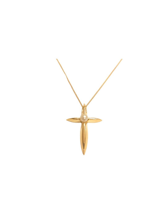 14K Gold Cross with pearl ST316MR