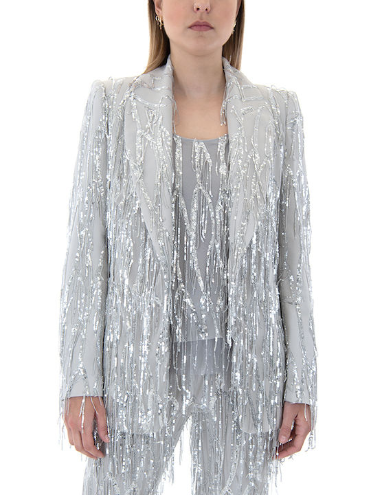 Zoya Blazer pentru femei Sacou Silver cu paiete