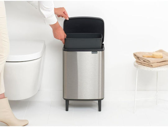 Brabantia Bo Small Hi Waste Bin Plastic Push Silver 12L