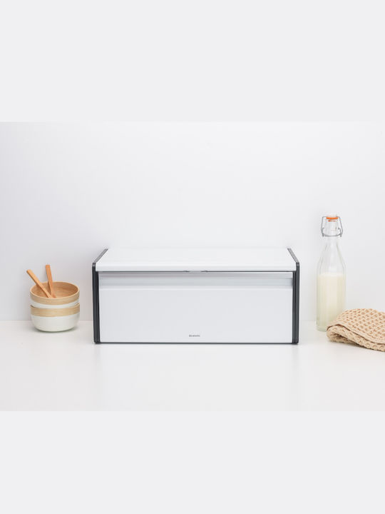 Brabantia Fall Front Bread Bin Bread Box with Lid Metallic White 46.5x25x18.7cm