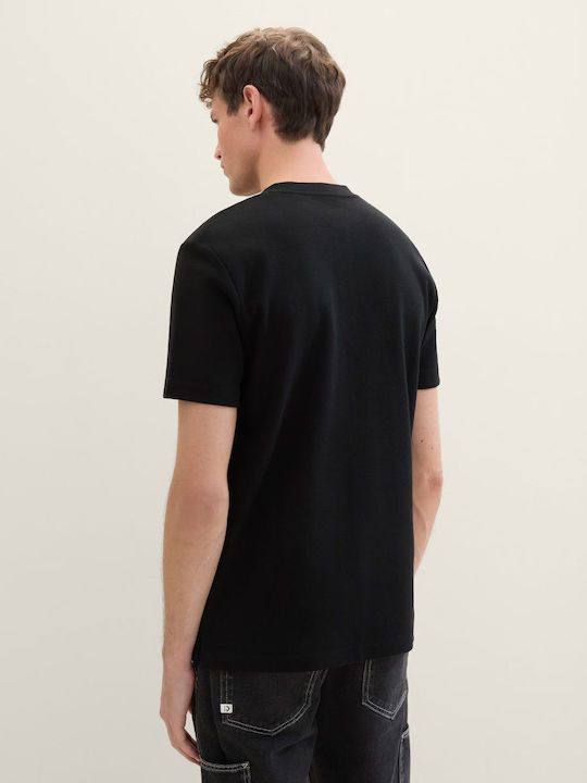Tom Tailor Ανδρικό T-shirt Κοντομάνικο με Κουμπιά Μαύρο