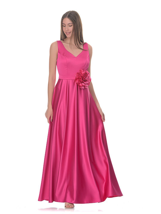 Farmaki Maxi Dress Satin Fuchsia