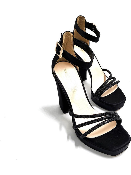 Stoff Sandalen mit Strass Schwarz