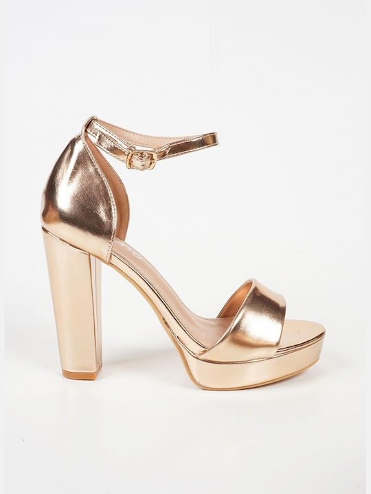 Platform Sandals with Block Heel Copper 13211