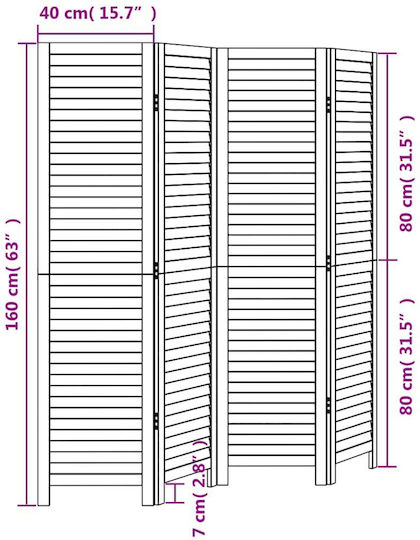 vidaXL Dekorativer Raumteiler Hölzernes mit 4 Paneelen 140x160cm