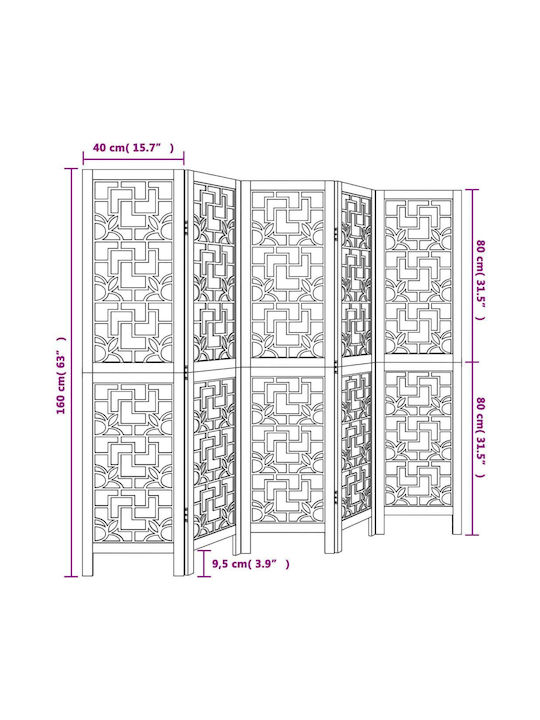 vidaXL Decorative Room Divider Wooden with 5 Panels 175x160cm