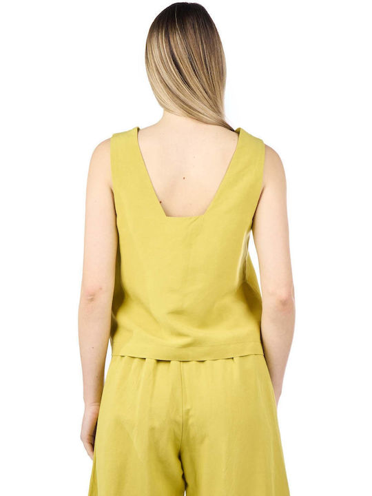 Moutaki Women's Summer Blouse Linen Sleeveless Yellow