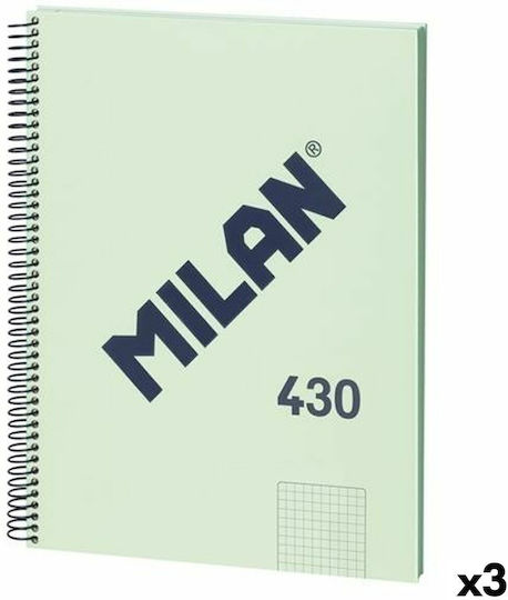 Milan Сет 3 Тетрадки Спирала 80 Листа A4 На райета Зелен