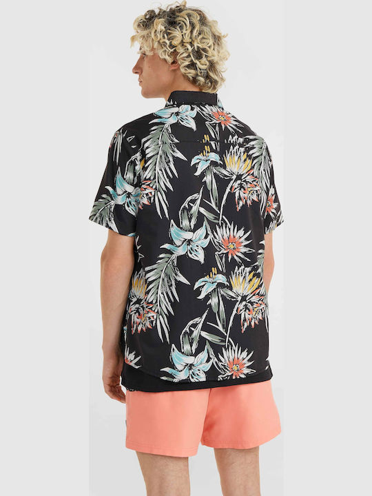 Kurzärmlig Hemd Blumen Black