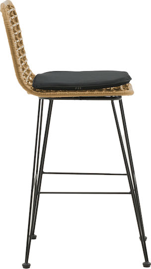 Gartenhocker Bar Außenbereich Rattan Naoki mit Kissen Schwarz 45x51x107cm