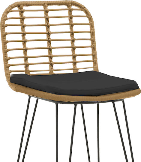 Gartenhocker Bar Außenbereich Rattan Naoki mit Kissen Schwarz 45x51x107cm