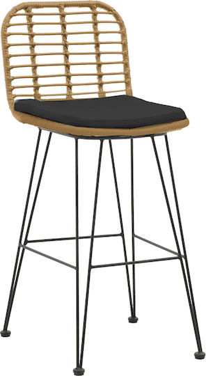 Gartenhocker Bar Außenbereich Rattan Naoki mit Kissen Schwarz 45x51x107cm