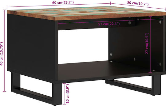 Rectangular Side Table from Solid Wood Multicolour M60xW50xH40cm