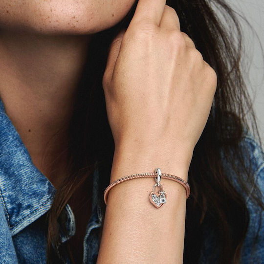 Pandora Metallic Pendant Motif for Jewelry in Shape Heart from Pink Gold