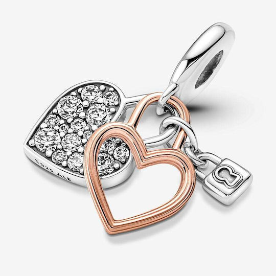 Pandora Metallic Pendant Motif for Jewelry in Shape Heart from Pink Gold