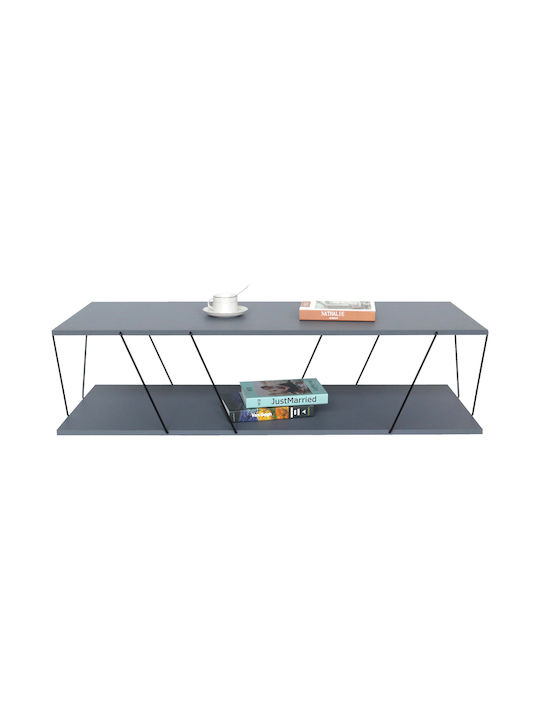 Rectangular Coffee Table Tars Γκρι-μαύρο L120xW48xH30cm