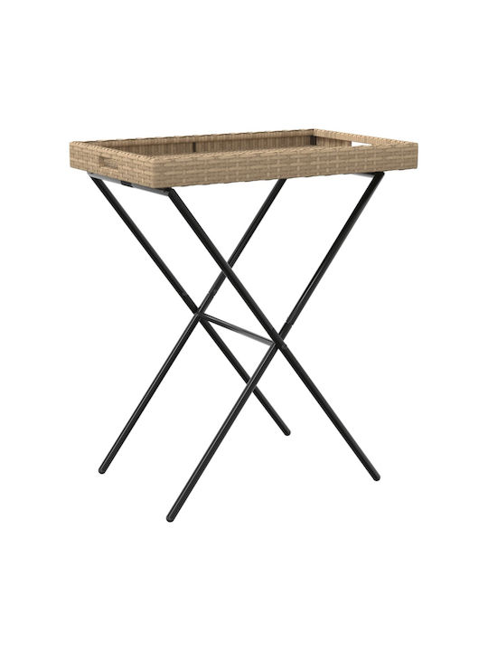 Masa auxiliară pentru spații exterioare mici Pliabil Rattan cu schelet metalic Bej 65x40x75buc