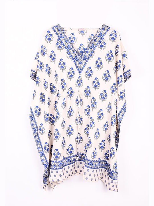 Kaftan de Plajă Scurt Albastru Boho