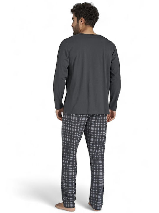 Pijadore Men's Winter Checked Pajamas Set Charcoal