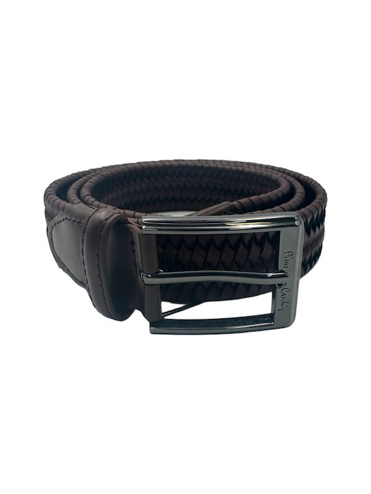 Pierre Cardin Men's Knitted Leather Elastic Belt Brown