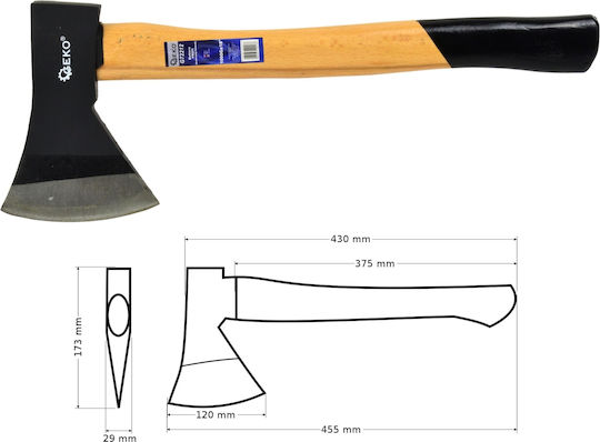 Geko G72212 Axe Length 45.5cm and Weight 1kg with Wooden Handle