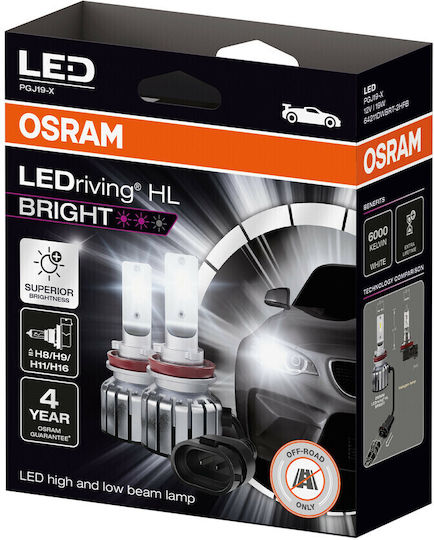 Osram Лампи Автомобила LEDriving HL Bright H11 / H16 / H8 / H9 LED 6000К Хладно бяло 12V 19W 2бр