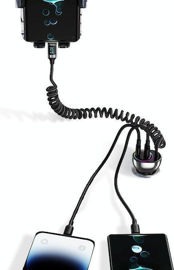 Usams Auto-Ladegerät 60W Schnellladung mit Anschlüssen: 1xUSB 1xType-C mit Kabel Typ-C,TC-TC Schwarz Farbe