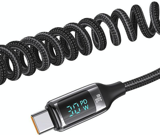 Usams Auto-Ladegerät 60W Schnellladung mit Anschlüssen: 1xUSB 1xType-C mit Kabel Typ-C,TC-TC Schwarz Farbe