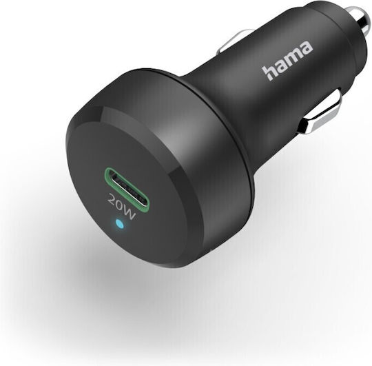 HAMA Автомобилен Зарядно Устройство 20W 3A С Едно USB-C Порт Черен Цвят