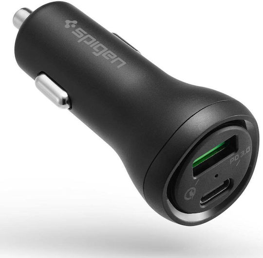 Car Charger Black Fast Charging with Ports: 1xUSB 1xType-C