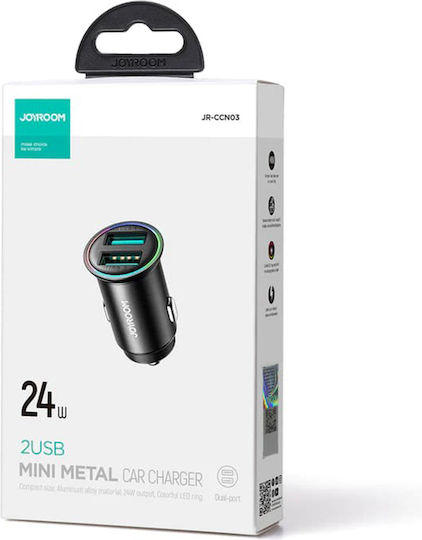 Joyroom JR-CCN03 Φορτιστής Αυτοκινήτου 24W με Θύρες: 2xUSB Μαύρο Χρώμα