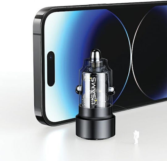 Usams Auto-Ladegerät 60W 2.22A mit Anschlüssen: 1xUSB 1xType-C Schwarz Farbe